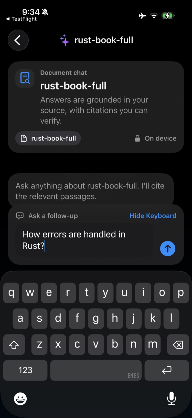 Asking WhattaRAG a question about a document